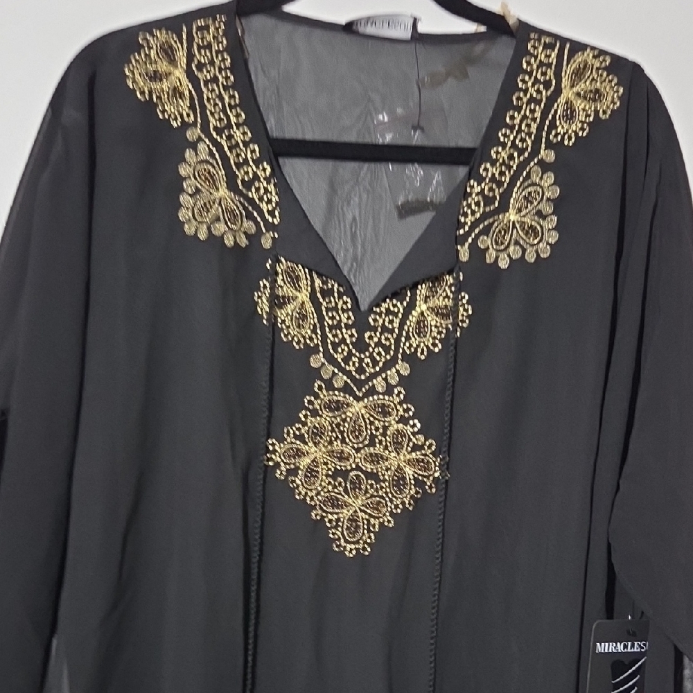 Miraclesuit Black and Gold Embroidered Coverup